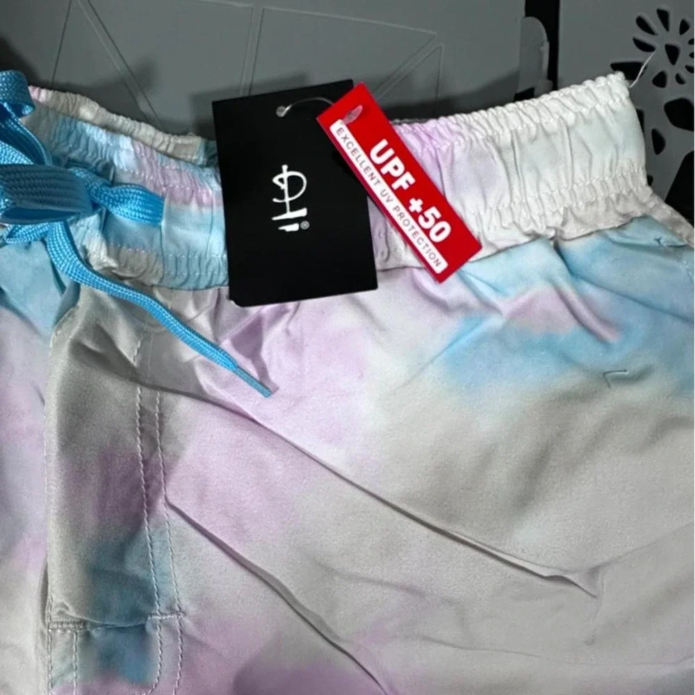 Pink Floyd Tie Dye Swim Trunks Mens Medium Pastel Sun Prism Graphic Board Shorts